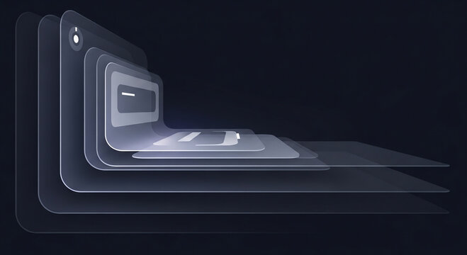 Layered Digital Interface Elements Abstract Background with Soft Glow and Depth