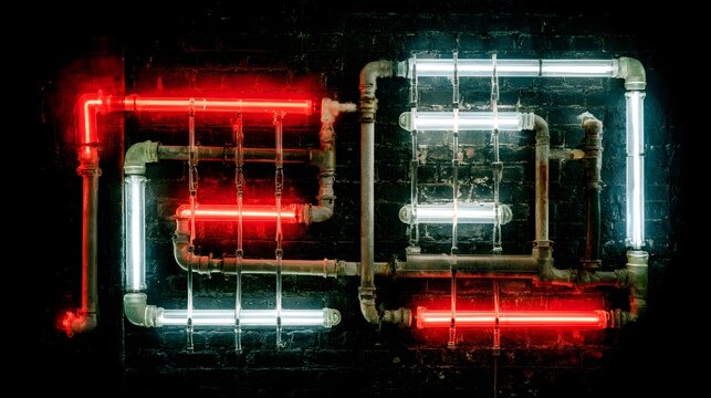 market with industrial pipes, glowing graffiti walls, hackers trading digital goods