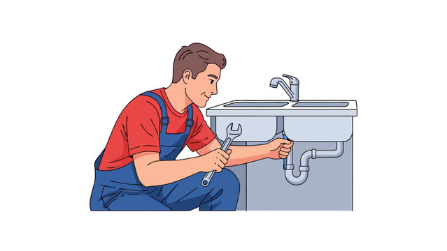 Man fixing sink pipe.