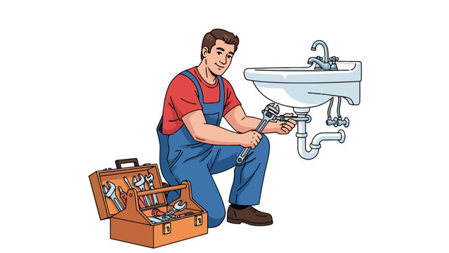 Man fixing sink pipe.