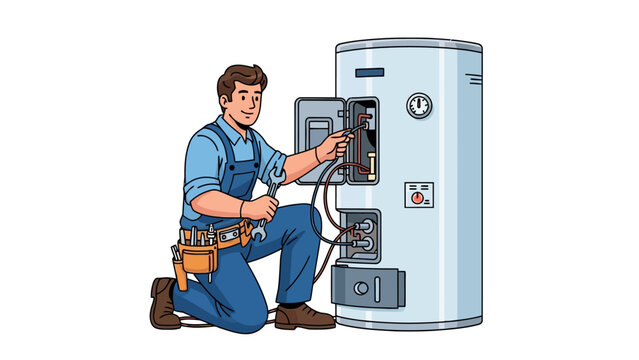 Man fixing water heater.