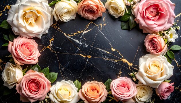 Luxury Marble and Gold Floral Frame with Elegant Roses
