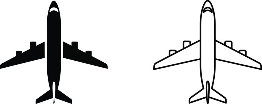 Airplane takeoff flight silhouette and outline Vector