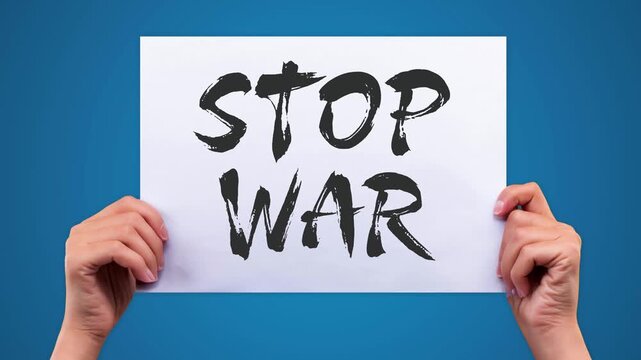 STOP WAR Urgent Text Animation, Blue Background, Green Screen, 4K Peace Message Overlay