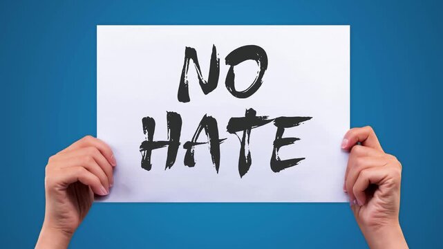 NO HATE Typography Animation, Blue Background, Green Screen, 4K Kindness Message Overlay