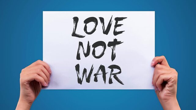 LOVE NOT WAR Bold Peace Message Text Animation, Stop War Concept, Blue Background, Green Screen, 4K
