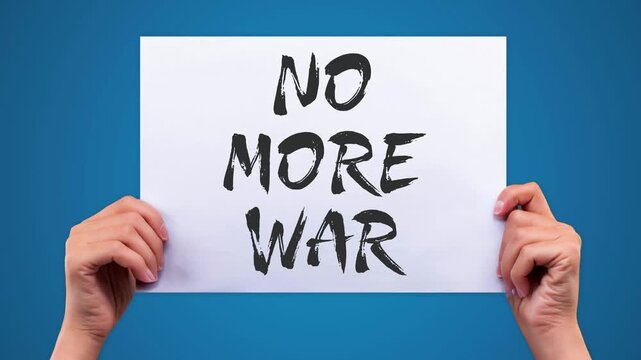 NO MORE WAR Powerful Text, Blue Background, Green Screen, 4K Anti War Overlay