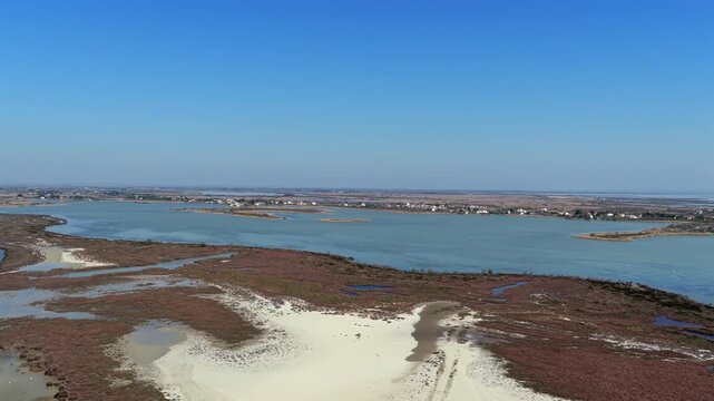 Aerial view of Les Saintes-Maries-de-la-Mer in the Bouches-du-Rh&ocirc;ne department, Provence, France