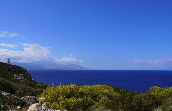 
View of the Gulf of Corinth from Melagavi cape, near the Heraion archaeological site, in Perachora, Greece
