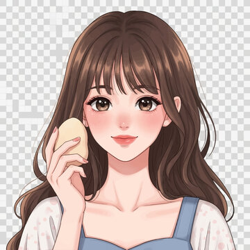 cartoon woman applying makeup with a sponge