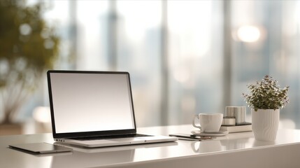 Fototapeta premium Minimalist workspace with green accents