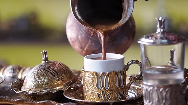 Traditional Turkish Coffee Preparation and Serving with Turkish Delight &ndash; Authentic Ottoman Style Coffee Ritual 4K