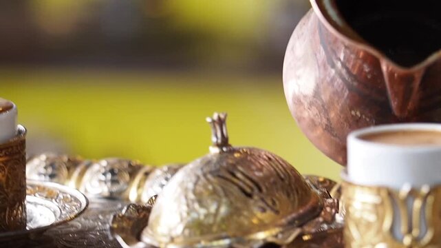 Traditional Turkish Coffee Preparation and Serving with Turkish Delight &ndash; Authentic Ottoman Style Coffee Ritual 4K