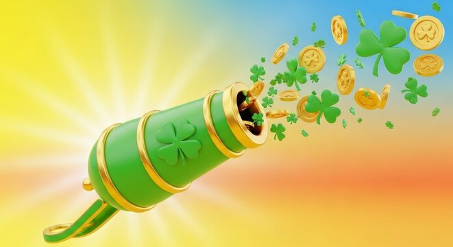 Lucky Green Firework Exploding Gold Coins.