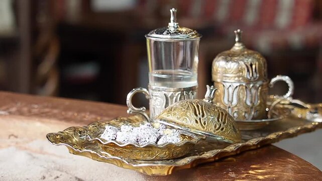 Traditional Turkish Coffee Preparation and Serving with Turkish Delight &ndash; Authentic Ottoman Style Coffee Ritual 4K