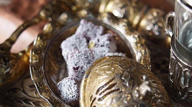 Traditional Turkish Coffee Preparation and Serving with Turkish Delight &ndash; Authentic Ottoman Style Coffee Ritual 4K