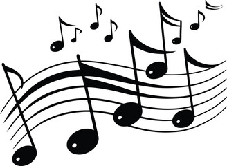 Musical notes symbols silhouette set, rhythm and melody icons, sound notation, music education, audio concept, black white illustration © sakibhs