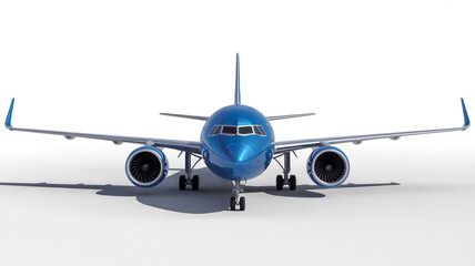 Fototapeta premium A photorealistic 3D rendering of a blue airplane viewed from the front on a runway