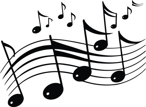 Musical notes symbols silhouette set, rhythm and melody icons, sound notation, music education, audio concept, black white illustration