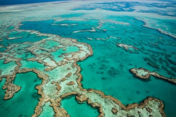 Obraz premium Great barrier reef aerial view turquoise ocean ecosystem