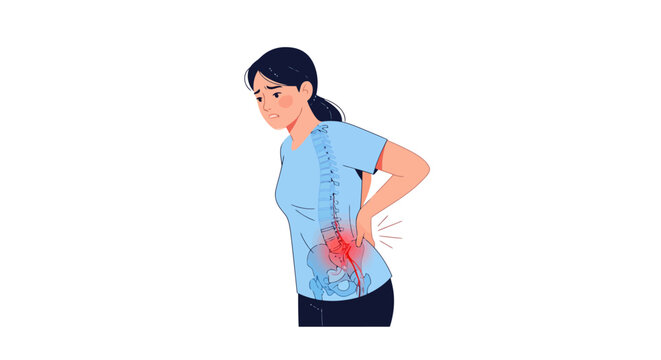 Woman with lower back pain and sciatica anatomical illustration