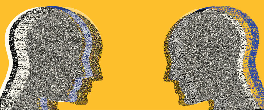 Dissociative disorder, Brain problems. Degenerative disease. double personality, schizophrenia.Thoughts and voices concept vector.