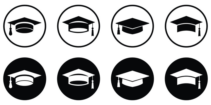 Set of graduation cap icons. Academic cap. Graduation cap icon set in vector style for education, school, university, and UI design. eps 10