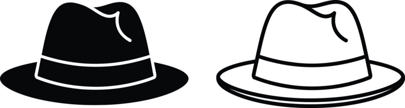 Black and white hats with outline Vector