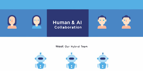 Fototapeta premium Human and ai collaboration showcasing a hybrid team of people and robots