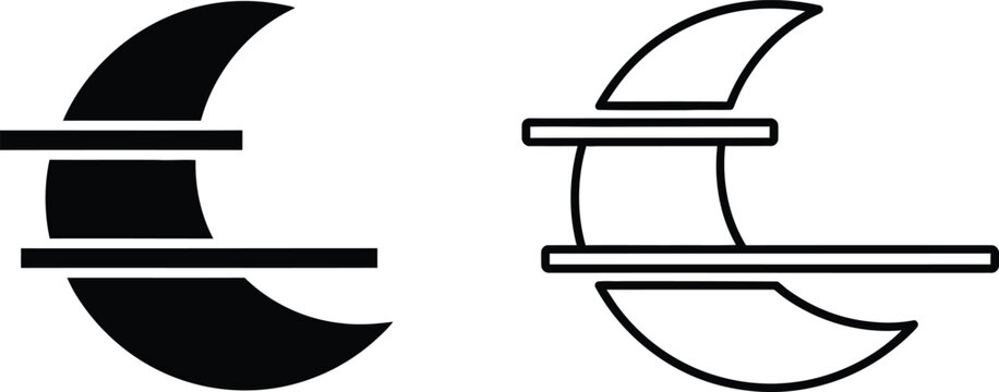 Black and white crescent moon shapes with horizontal lines Vector