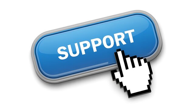 Blue support button with computer mouse cursor