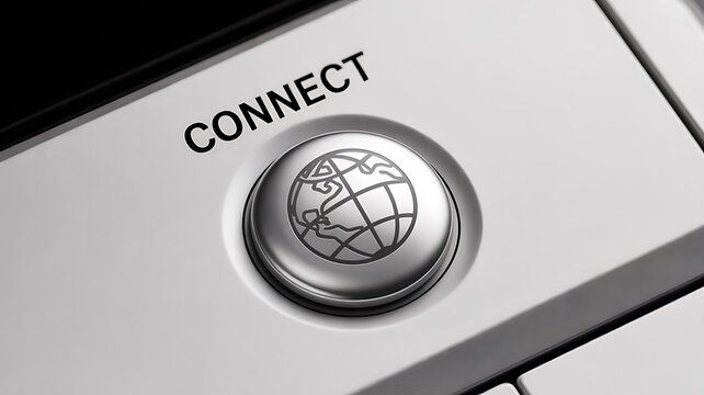 Close-up of silver button with globe icon and CONNECT text