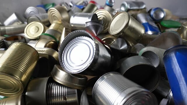 Scrap metal cans pile for recycling industry concept