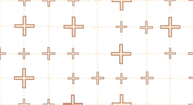 Abstract geometric background with a repeating pattern of colorful plus signs on a white grid.