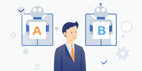 Man choosing between two robots displaying letters a and b a concept © ShreeShuvoKumar