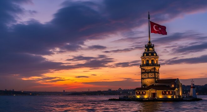 Maiden's tower at sunset in istanbul turkey