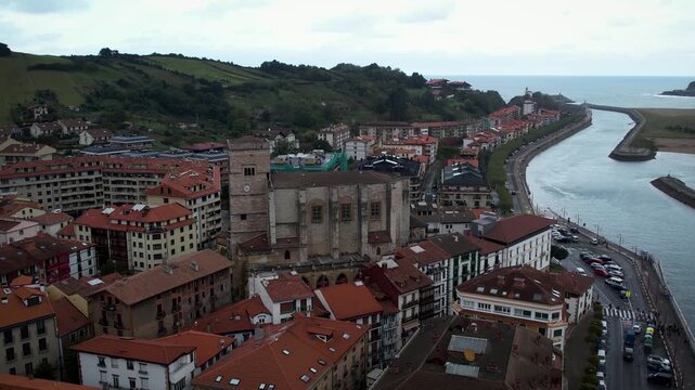 Aerial footage of Zumaia village in the Basque Country. High quality 4k drone footage