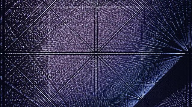 dense 3D grid of iridescent nodes oscillates in quantum superposition, shifting between dual spatial states within a prismatic glass matrix. Ideal for cybersecurity and quantum computing content.