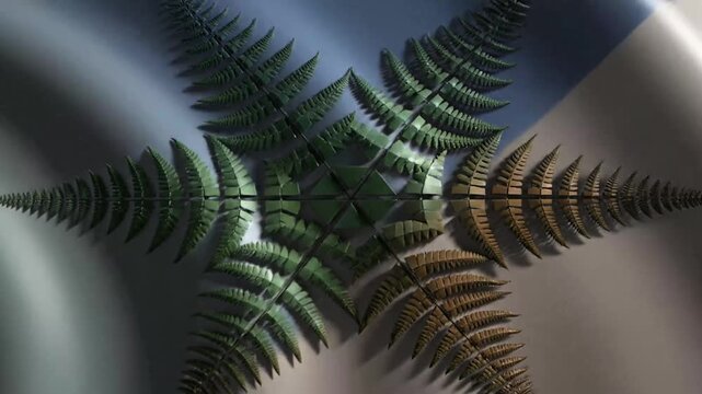 Symmetrical fern leaf pattern forming star on textured background