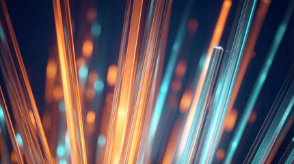 Abstract background of illuminated glass-like rods creating a futuristic and dynamic light display 3D render.
