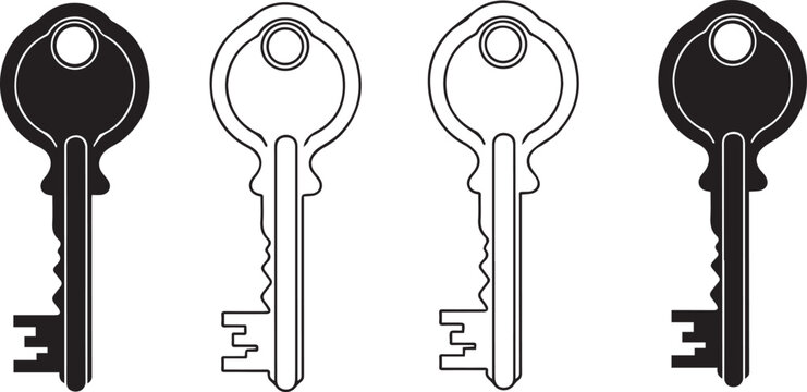 Four keys illustration in black and white
