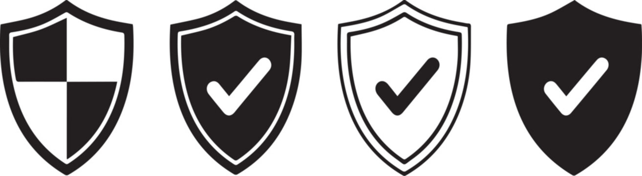 Shield icons with checkmarks and a checkered pattern