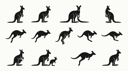 Obraz premium Kangaroo outline icons showcase various poses on white background