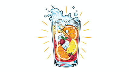 Refreshing Fruit Cocktail with Ice & Splash - Summer Drink Vector Art © Astreabutut