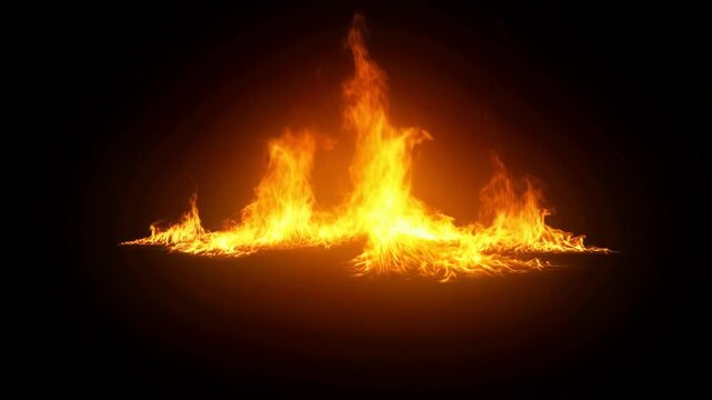 Flame with orange and yellow fire burning intensely on a black background. featuring intense, heat, blaze with inferno and pyre elements for