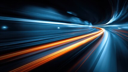 Fototapeta premium Abstract Acceleration Speed: Dynamic Light Trails in a Blue Toned Futuristic Tunnel for High Velocity Concepts