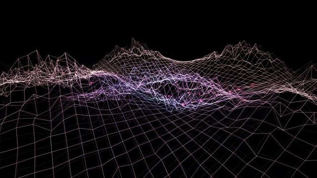 intricate interference waveform mesh experiences a systemic glitch event with crimson flares. This signal visualization represents architectural failure, ideal for cybersecurity explainer videos.