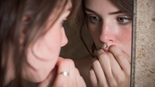 Reflections of self-doubt intimate bathroom portrait emotional close-up personal journey