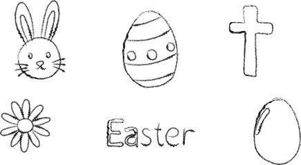 Fototapeta premium Easter silhouette illustrations including bunny egg cross and flower
