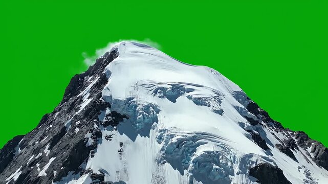 Snow Capped Mountain Peak on Green Screen Background